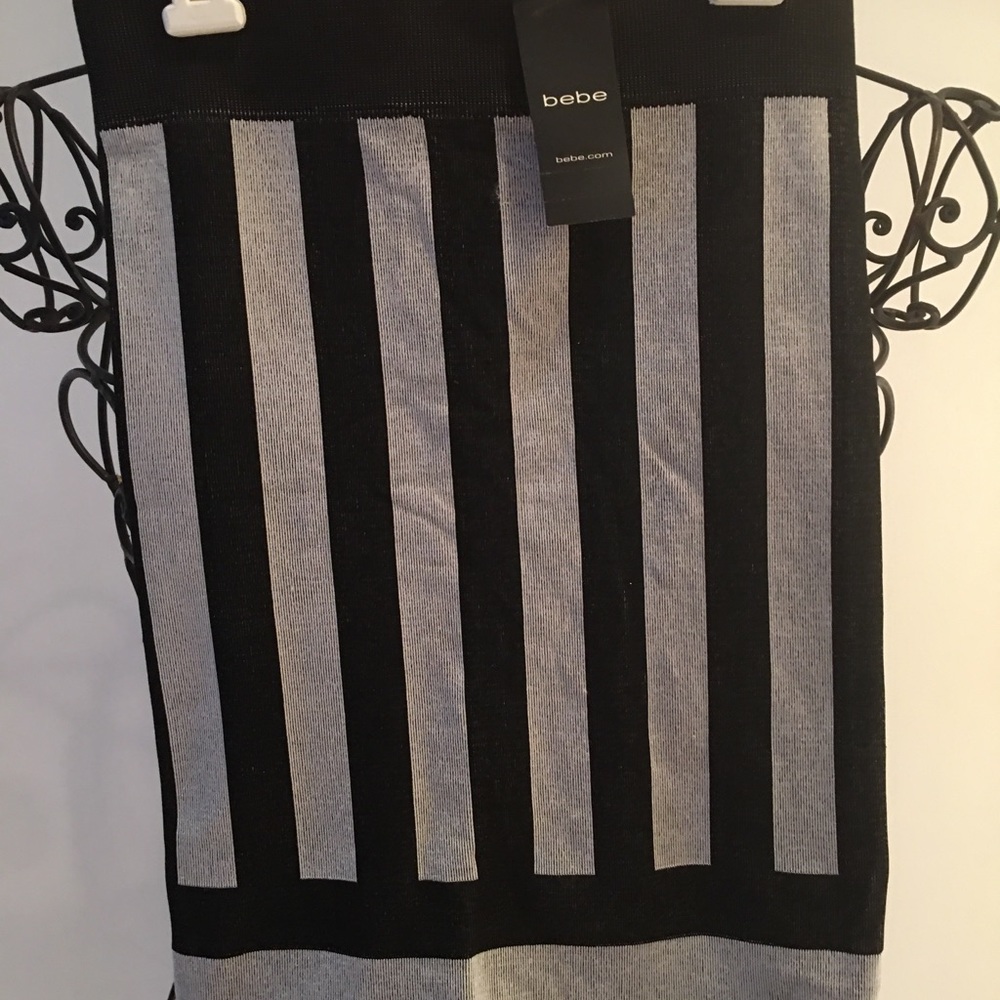 BEBE SKIRT STRETCH FITTED MINI - Petite Small - Black & Gray Bold Stripe Skirt